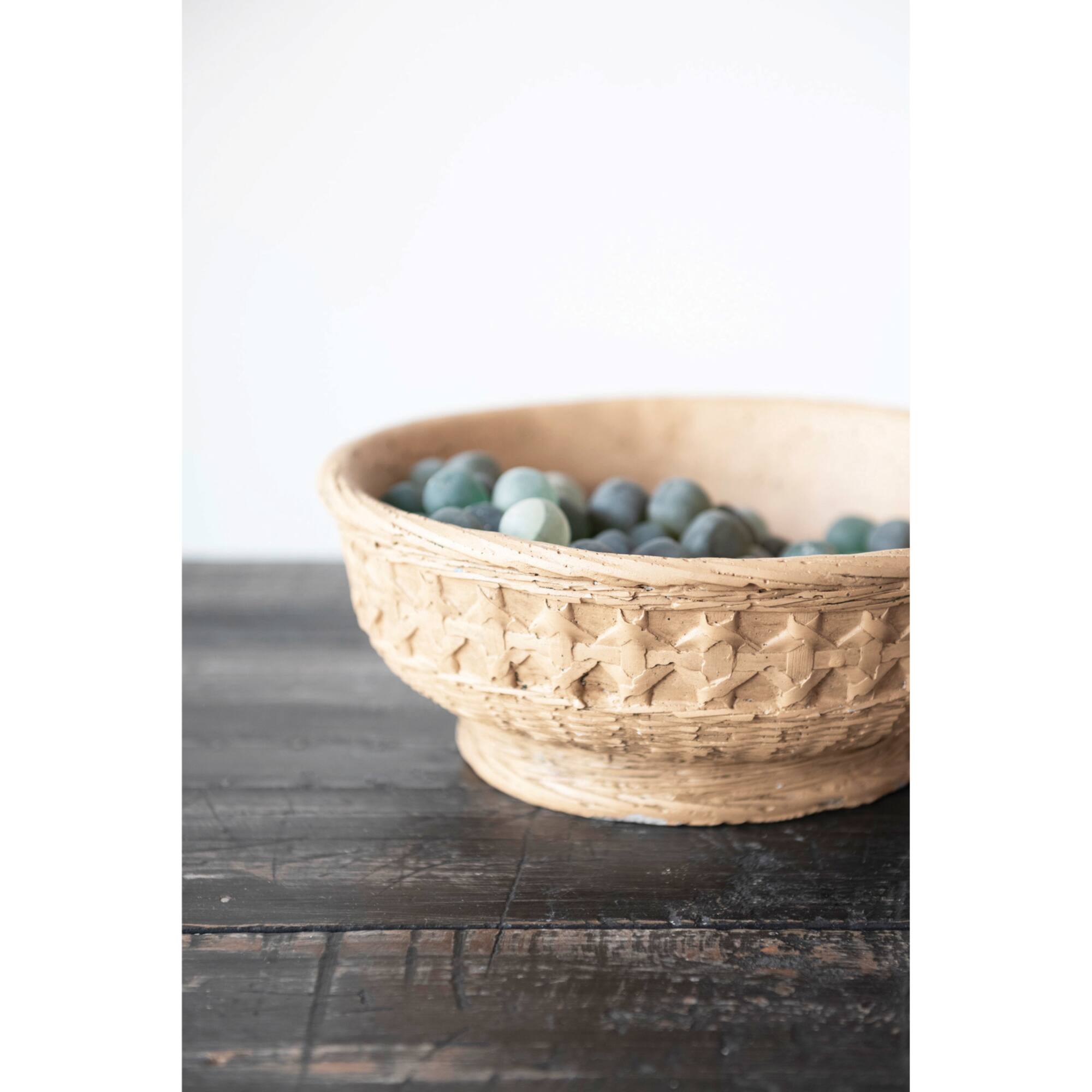 4" Decorative Debossed Cement Bowl Planter with Woven Design
